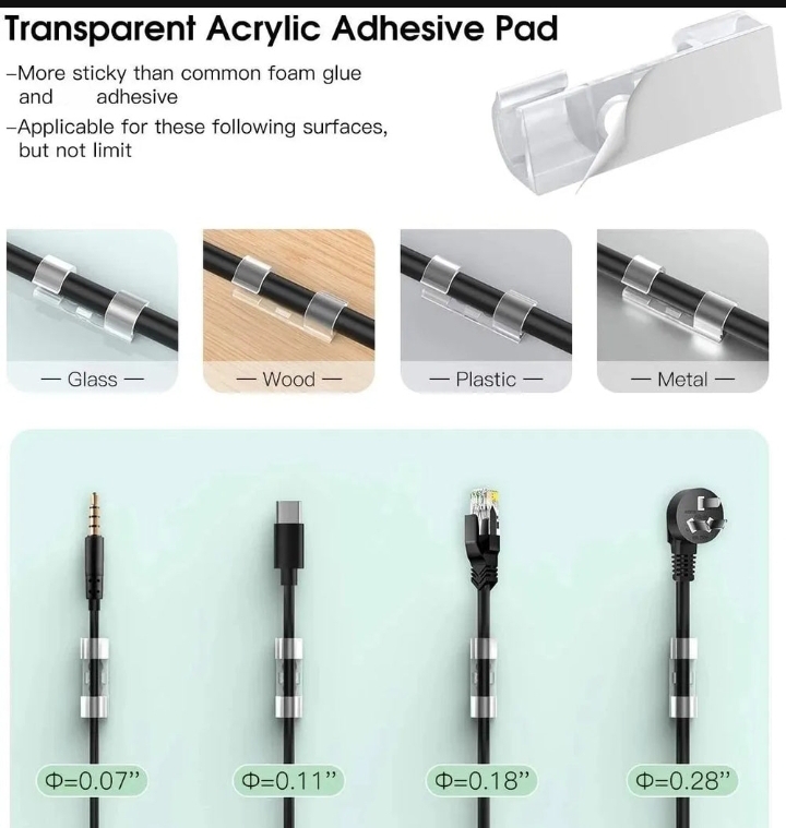 Self-Adhesive Transparent Cable Clip
